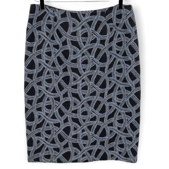 Carlisle Skirt Womens 6 Gray Blue Embroidered Wool Blend Pencil Career Business - Picture 1 of 9